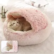 HOOPET Pet Dog Cat Bed Round Plush Cat Warm Bed House Soft Long Plush Bed for Small Dogs for Cats Nest 2 in 1 Cat Bed (Color : Pink, Size : 50x50cm)