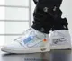 Nike Air Jordan 1 x OFF-WHITE AJ1 OW 高幫 純白 滑板鞋 AQ0818