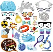 Lide Road 25Pcs Scientist Photo Booth Props with Stick, Science Theme Birthday Decoration Laboratory Photo Booth Props Mad Scientist Selfie Props Chemistry Laboratory Party Supplies