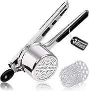 Potato Ricer, Potato Masher with 3 Interchangeable Strainers, Stainless Steel Large Capacity Potato Press for Fluffy Mashed Potatoes, Vegetable Porridge, Fruit Juices and Food Recipe