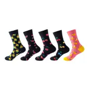ANYSOX 5 Pairs One Size 5-11 Mixed Color Set Christmas Socks Cotton Fashion Fruits Woman Skateboard Oil Paitiing