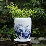 陶瓷花盆 水泥花盆 盆栽容器 園藝花盆 創意花盆 大型花盆 景鎮青花瓷蘭花盆傢用花卉植物客廳書房盆栽大號手繪陶瓷花盆 N