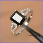 2.54CT Emerald Cut Real Onyx Engagement Wedding Jewelry Ring 14K White Gold Over
