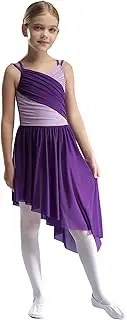 [Miutii] Kids Girls Ballet Dance Dress Ballerina Leotards Bodysuit Halter Sleeveless Ruffle Color Patchwork Gown Dancewear