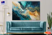 Abstract Blue and Gold Tone Wall Canvas Home Decor Australian Made Quality