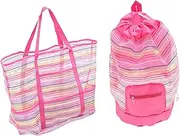 [KONTONTY] 2Pcs Colorful Mesh Beach Bags for Adorable Seashell Storage Pouches Lightweight and Beach Tote Bags for Play and Beach Adventures