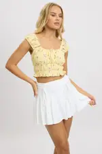 Yellow Ditsy Crop Top Short Sleeve - Size 16, Women's Crop Top