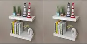 White 40cm Floating Wall Shelves Set of 4 for Bathroom Storage, Modern MDF Mounted Book Display Shelf Decoration for Living Room, Bedroom, Kitchen