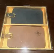 Eccolo 2 Pk Luggage Tag Set Suitcase Tags w/ Compass. ID Cards Faux Leather. New