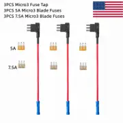 3 Pack Micro3 Fuse Automotive ATL 3 Prong Blade Fuse Holder & 5A 7.5A Fuses