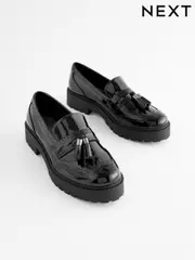 Black Patent Forever Comfort® Chunky Brogue Tassel Loafers (B79804) | $68