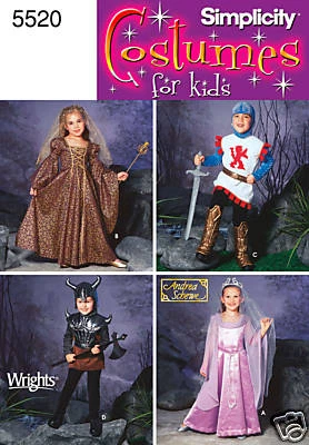 NEW OOP SIMPLICITY RENAISSANCE KIDS PRINCESS& KNIGHTS COSTUME PATTERN 5520 sz3-8