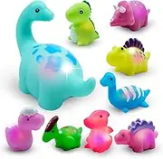 UNITSLYZ 9PCS Light Up Bath Toys for Baby, Toddler Colourful LED Bath Toys, Bathtime Floating Rubber Shower Toy for Baby, Swimming Pool Party Birthday Gifts for Infant Boy Girl (Dinosaur)