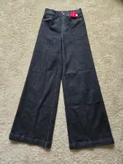 Spanx wide leg denim pants charcoal gray pull on womens S tall