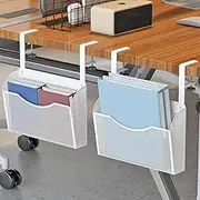 Desk Side Storage, 2PACK Under Desk Drawer, Hanging Desk Organizer, Clamp On Desk Organizer,Mesh Hanging File Organizer for Document Magazine Paper School Supplies (White)