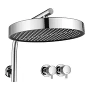 Chrome Bath 13" Round ABS Shower Head Rose Gooseneck Wall Arm Twin Taps Set