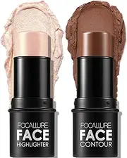 FOCALLURE 2 Pcs Contour Foundation Stick, Highlighter & Bronzer Pen, Face Brightens & Shades Pencil, Highlighting Shade Longwear Makeup, Highlight Bronzer Shaping Trimming Stick,Neutral