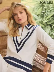 Joules Dawlish Cream Quarter Zip Cotton Sweatshirt (E54977) | $150