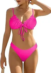 [ZAFUL] Women's Triangle Bikini Floral Ruffles Bow Tie Up Bikini Set Two Piece Swimsuit