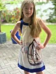 Pumpkin Patch Girls 10 YO Sea Theme Dress Blue White Party Sleeveless