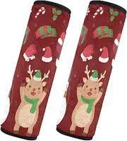 Car Seat Belt Pads 2 Pack Breathable Seat Belt Shoulder Strap Covers Pad Camera Bag Strap Cover Car Accessories for Adults Child Kids M Christmas Set Red Santa Rudolf Snowman Tree Gift December Snow