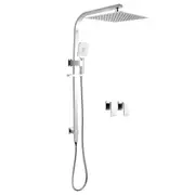 Chrome Bath Square 10'' Ultrathin Rainfall Shower Head 3-MODE Handheld Set Gooseneck Arm Wall Rail Diverter Twin Taps WELS