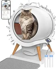 HoneyGuaridan Self Cleaning Cat Litter Box, Automatic Cat Litter Box for Multiple Cats,Water Rinsable and Easy to Clean,APP Control,Integrated Safety Protection,2 Roll Garbage Bags