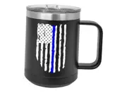 Thin Blue Line Flag Police Officer Heavy Duty Stainless Steel 15oz Black
