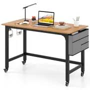 Costway 1.2m Mobile Computer Desk Home Office Desk Writing Study Desk w/Hooks/Side Bag Gaming Workstation Natural