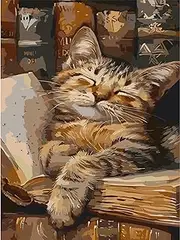 Paint by Number for Adults. Books Cats DIY Acrylic Painting Kit for Adults Beginner – 16” x 20”with 3 Brushes and Bright Colors