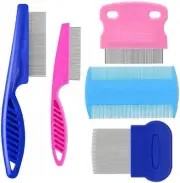 5 Pack Flea Lice Comb,Stainless Steel Dog Cat Grooming Combs with Blue,Pink