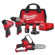 Milwaukee Hammer Drill + Impact Driver Combo Kit 12V Li-Ion w/ 6" Pruning Saw