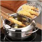 Stainless Steel Deep Fryer Pot Japanese Style Tempura Frying Pot with Lid