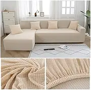 LeoLeoxx Stretchable Elastic Sofa Covers for Living Room Sectional Sofa Chaise Cover Adjustable Lounge Cover for Corner Sofa Sofa Cover(Light Green,3 Seater 190-230cm) (3 Seater 190-230cm,Beige)