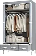 Portable Clothes Closet with Rolling Doors Non-Woven Fabric Wardrobe Organizer with Hanging Rack & 3 Drawer Boxes Easy NoTool Assembly