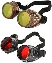 Steampunk Vintage Aviator Pilot Motorcycle Glasses, Welding Cyber Gothic Cosplay Music Festivals Goggle (Black+Copper)