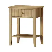 Oikiture Bedside Table One Drawer Open Shelf Natural