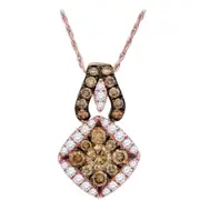14k Rose Gold Brown Diamond Diagonal Square Cluster Pendant 5/8 Cttw