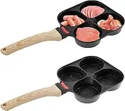 4 Cups Egg Frying Pan with Wood Handle Nonstick Omelette Pan Stone Egg Multifunctional Omelette Skillet Healthy Pancake Frying for Eggs Pancake Omelet WUE(Black)