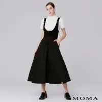 在飛比找momo購物網優惠-【MOMA】休閒異材剪接吊帶裙(黑色)