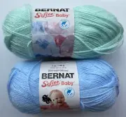 2 Bernat Softee Baby #3 Yarn 362y 140g Pale Blue Mint Green Pastel Acrylic