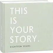 mintkind Baby Memory Journal - 18-Year Milestone Keepsake Book in Sage Green Linen, Baby Gift Photo Album with Thick Paper and Easy Yearly Entrie