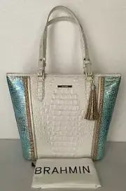 Brahmin SWANSTON ASHER Shoulder Tote Bag WONDERLAND White Iridescent Blue NWT