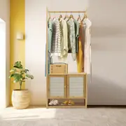 Bamboo Clothes Rack Storage with Cabinet and Hanging Rail - 52x31.5x168cm