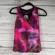 Nike Women's Size S Villain Red Multi Printed Layered Cross-Back Tankini Top