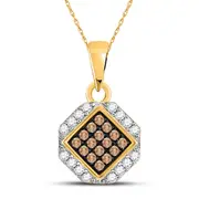 10k Yellow Gold Round Brown Diamond Diagonal Square Pendant 1/4 Cttw