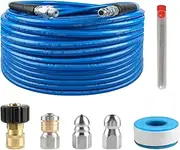 Sooprinse High Pressure Washer Sewer Jetter Kit, Button Nozzle and Rotating Sewer Jetting Nozzle, Pressure Washer Sewer Washer Kit, 50FT Drain Cleaning Hose, 3000 PSI