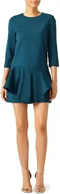 Tibi - Agathe Ruffle Zip-Up Dress in Bay Teal, Size 6, New with Tag