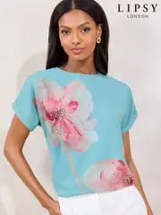 Lipsy Blue Sequin Detail Printed T-Shirt (AT5009) | $97