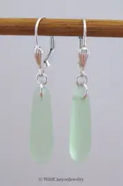 Cultured Sea Glass Green Teardrop Earrings - Sterling Silver Lever-Backs